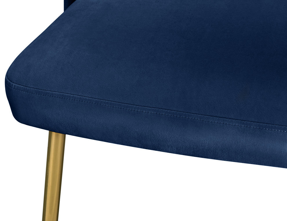 Logan Velvet Dining Chairs With Brushed Gold Legs (Set of 2), Navy