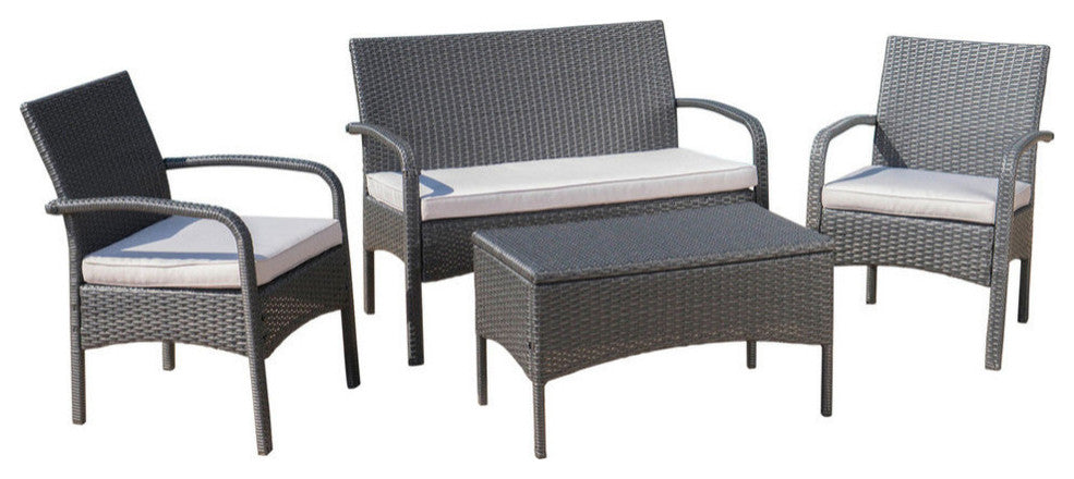 GDF Studio 4-Piece Cordyline Outdoor Wicker Chat Set With Cushions
