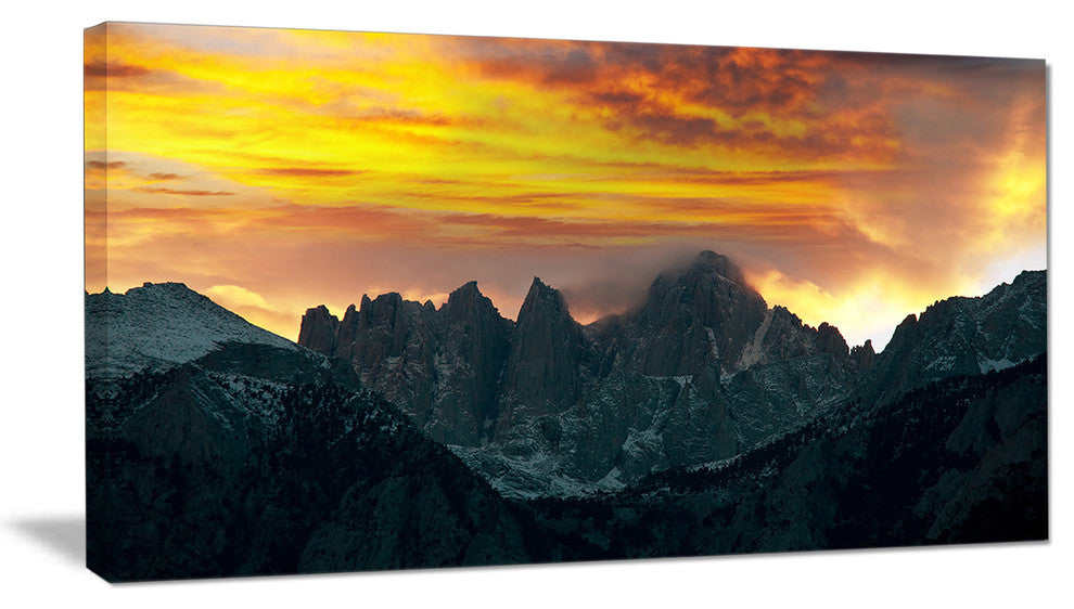 Whitney Mountains under Cloudy Sky, Oversized Landscape Canvas Art, 32"x16"