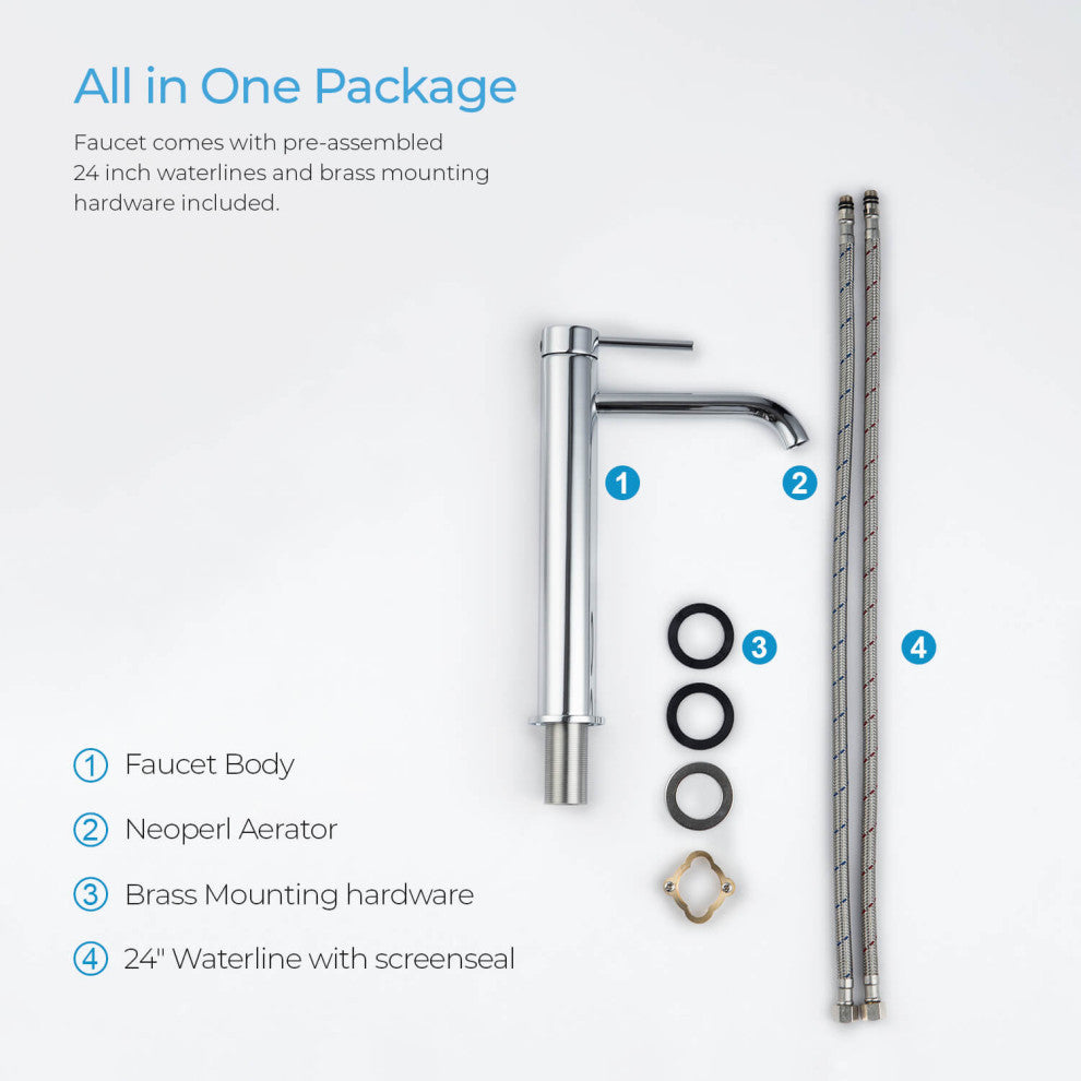 Circular Brass Single Handle Bathroom Faucet KBF1009, Chrome, With Drain