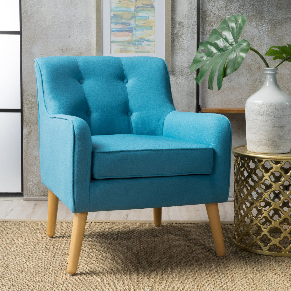 GDF Studio Fontinella Mid-Century Modern Fabric Tufted Arm Chair, Teal, Single