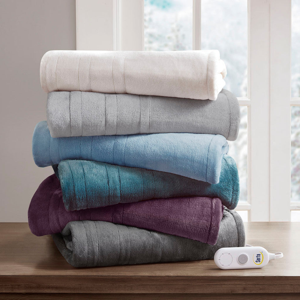 Serta Plush Heated Throw, Dark Grey