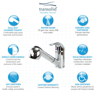 Transolid Laundry Faucet with Pull-Out Spray, Polished Chrome