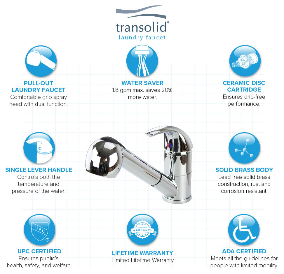Transolid Laundry Faucet with Pull-Out Spray, Polished Chrome