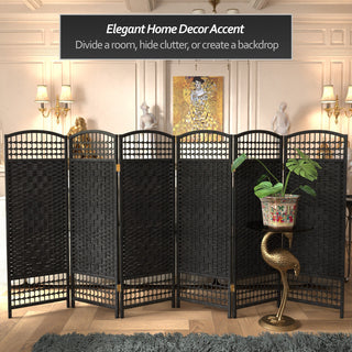 4' Tall Fiber Weave Room Divider, Black, 6 Panels
