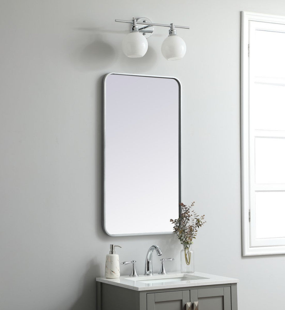 Ellis Soft Corner Metal Rectangular Mirror, Silver, 20"x36"