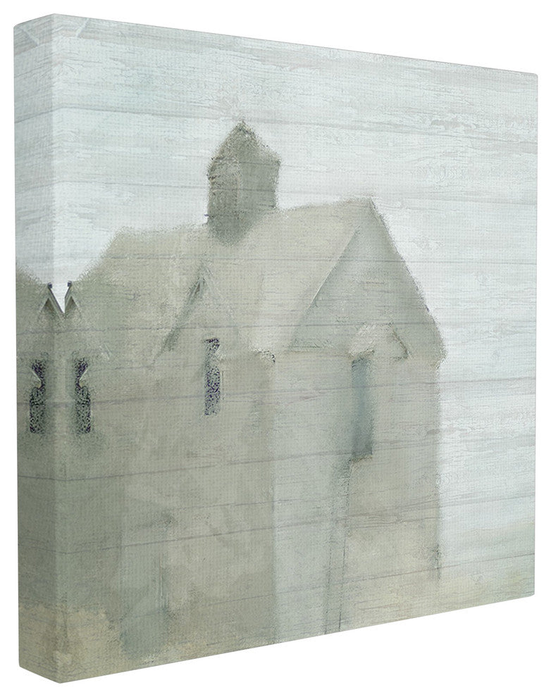 Misty Morning Farmhouse Painting XL Stretched Canvas Wall Art, 30"x30"