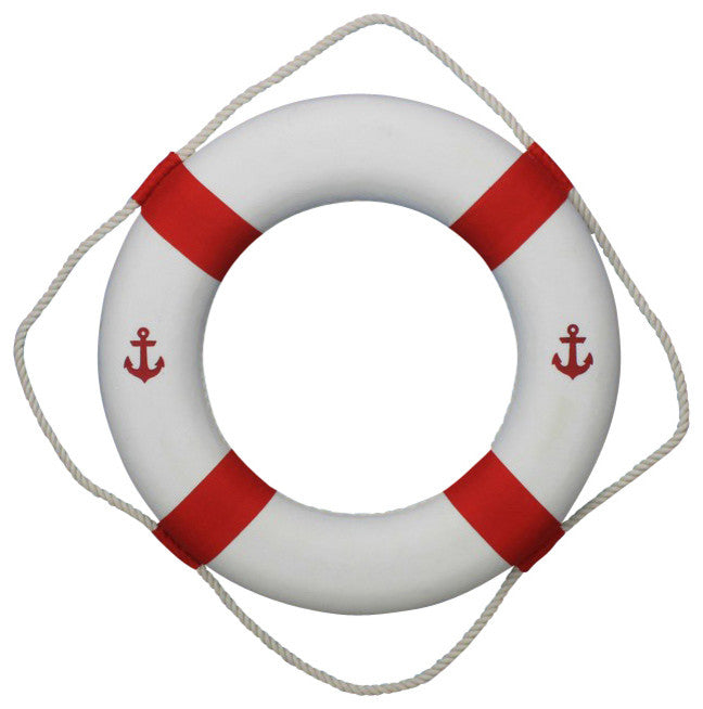 Classic Decorative Anchor Lifering, White With Red Bands, 20''