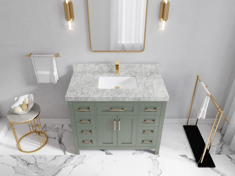 Cambridge 42" Single Sink Bath Vanity in Evergreen 2" Carrara Marble