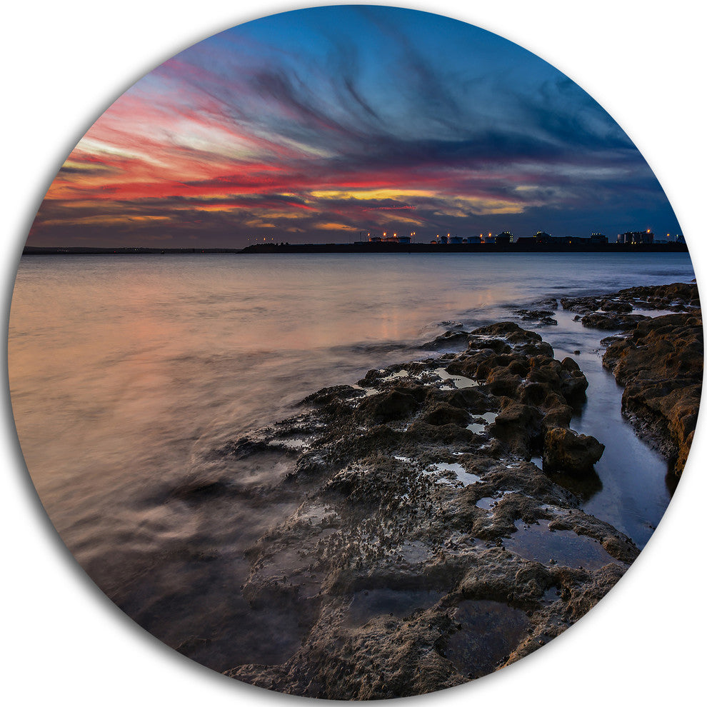 Colorful Sky And Dark Rocky Sydney Coast, Seashore Round Wall Art, 23"