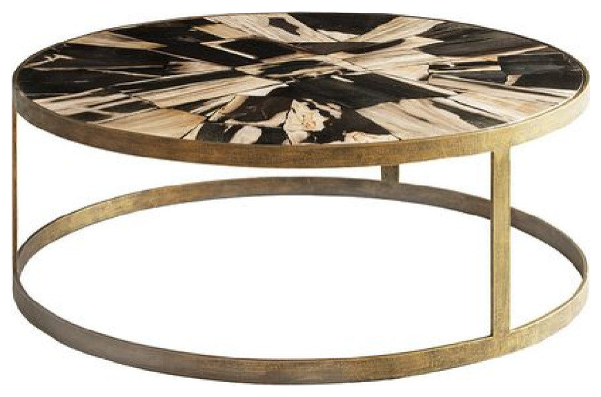 Brass Framed Round Wooden Coffee Table | Andrew Martin Carlos