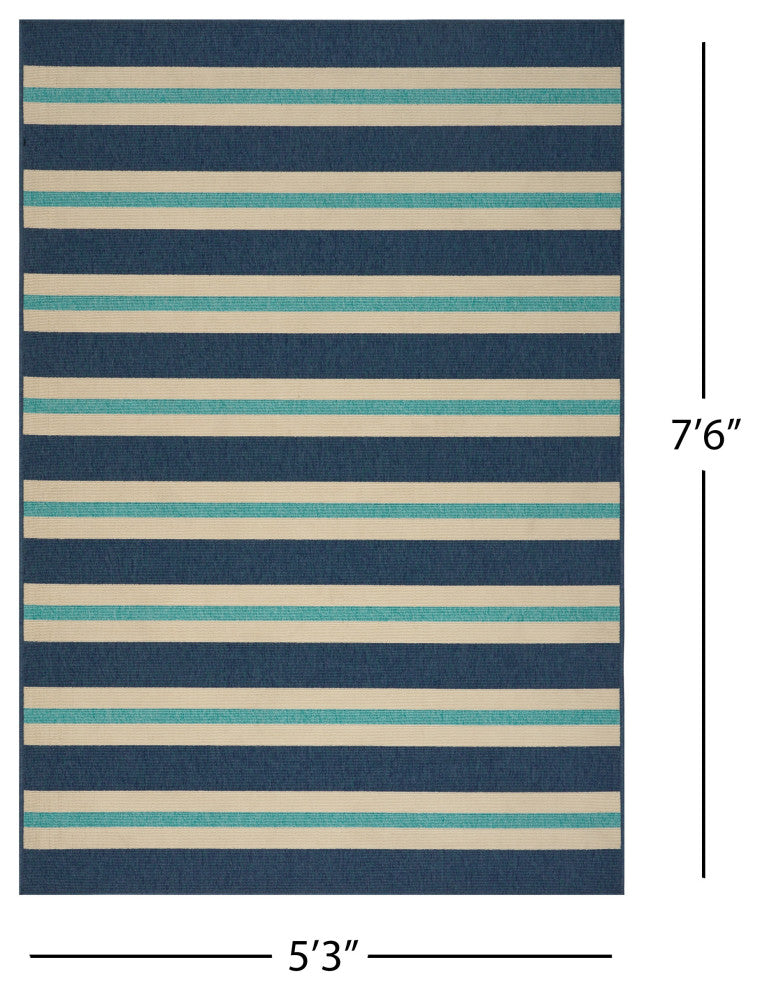 GDF Studio Jackie Outdoor Geometric  Area Rug, Blue and Ivory, 5'x8'