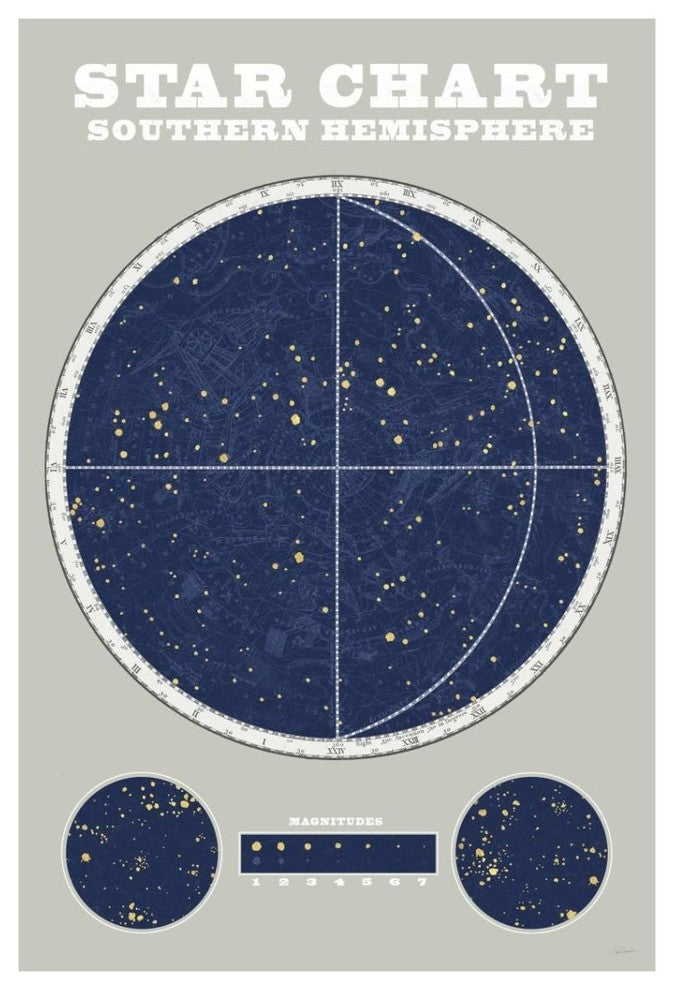 "Southern Star Chart Blue Gray" Digital Paper Print by Sue Schlabach, 26"x38"
