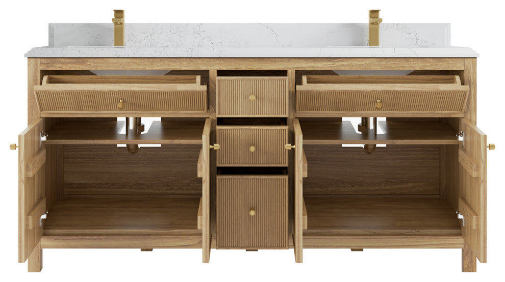 Sonoma 72 Double Sink Bath Vanity in Light Natural Teak with 1.5" Empira Quartz