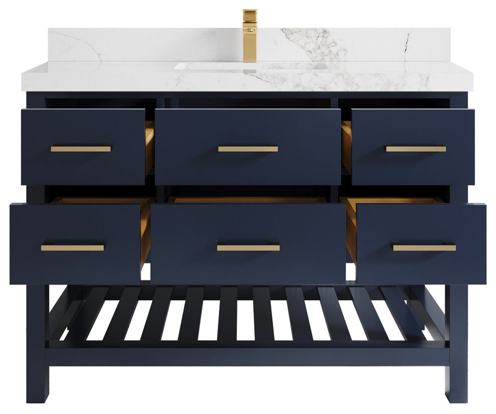 Parker 48 Single Sink Bath Vanity in Navy Blue  2" Calacatta Nuvo