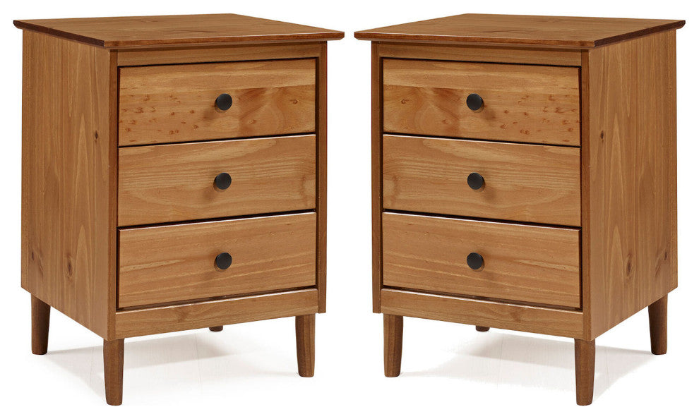 2 Pack 3 Drawer Solid Wood Nightstands- Caramel