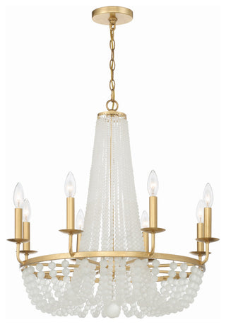 Bella 8-Light Antique Gold Chandelier, Frosted Glass Beads