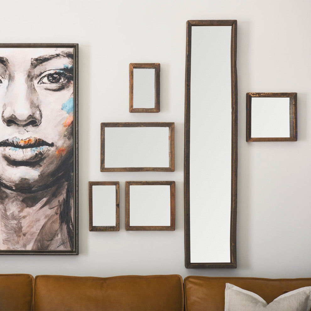 Gervaise Brown Solid Wood Frame Rectangular Wall Mirror, 12" x 7"