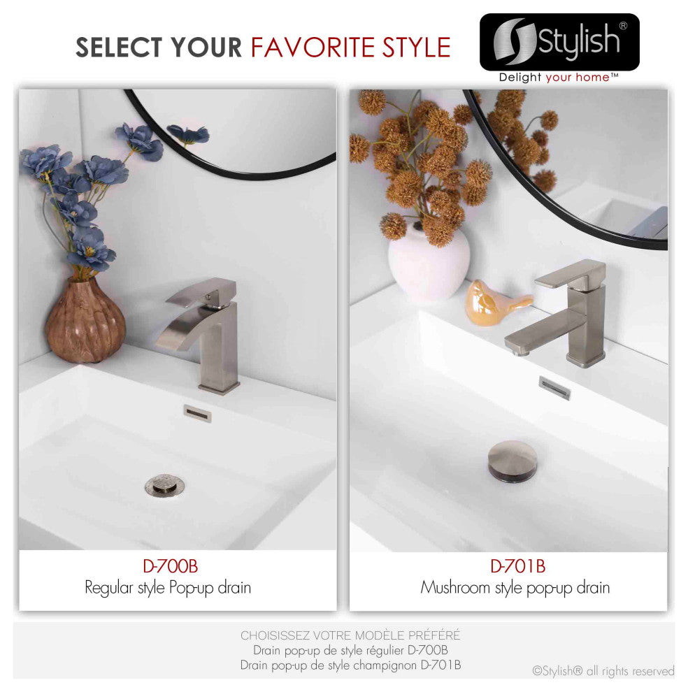 STYLISH Brushed Nickel Pop-Up Bathroom Sink with Overflow Set of Two