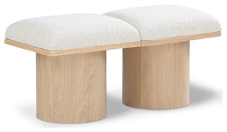 Pavilion Boucle Fabric Upholstered 2-Piece Modular Bench, Cream, Natural Finish