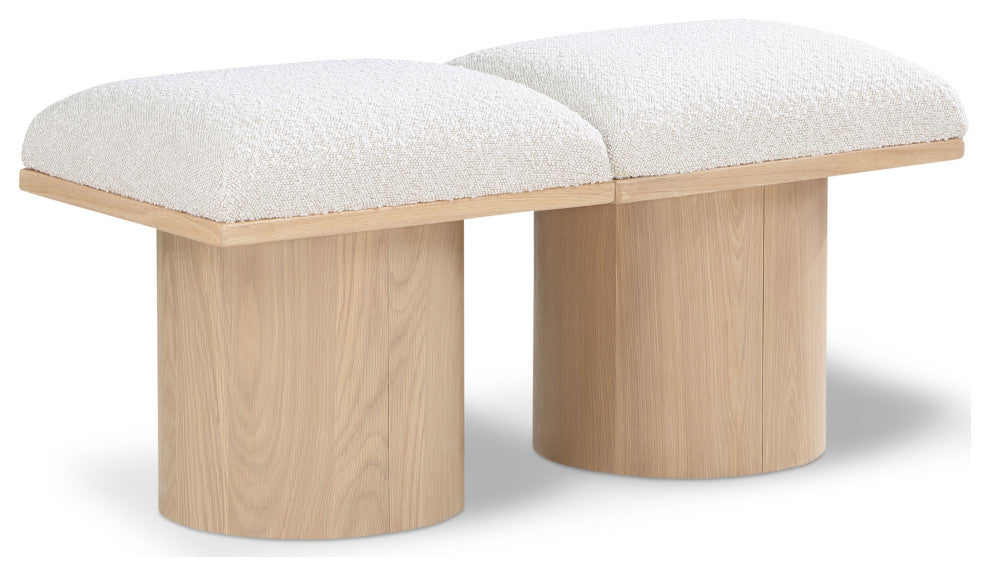 Pavilion Boucle Fabric Upholstered 2-Piece Modular Bench, Cream, Natural Finish