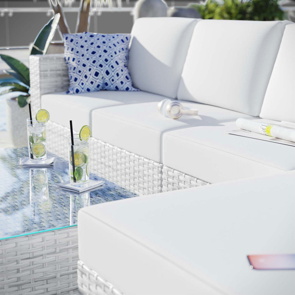 Lounge Sectional Sofa Chair Set, Rattan, Wicker, Gray White, Outdoor