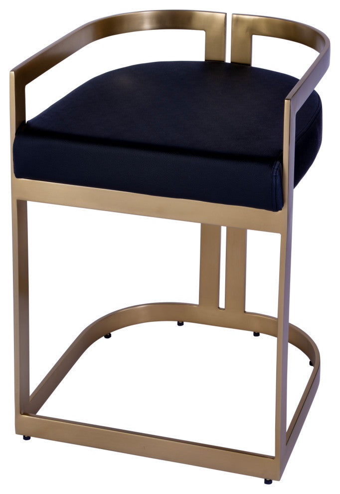 Clarence Faux Leather 23" Dining Stool, Black Leather