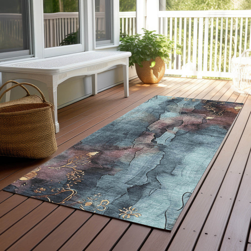Machine Washable Indoor/Outdoor Chantille ACN1869 Blue 2'3" x 7'6" Runner Rug