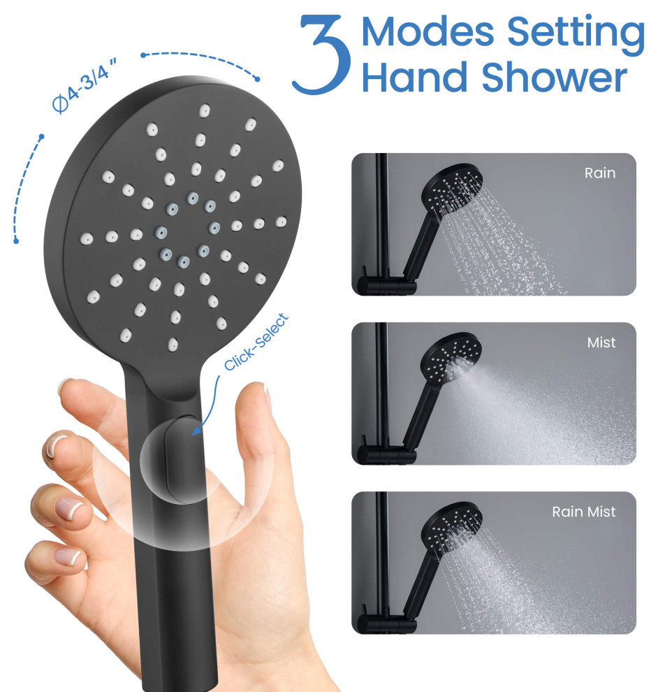 Circular Shower Column With Dual Function Shower Head, Matte Black, Without Rough in Valve