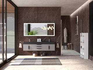 CastelloUSA Amazon 72" Wall Mounted Vanity Set, Gray, Black Top, Black Handles