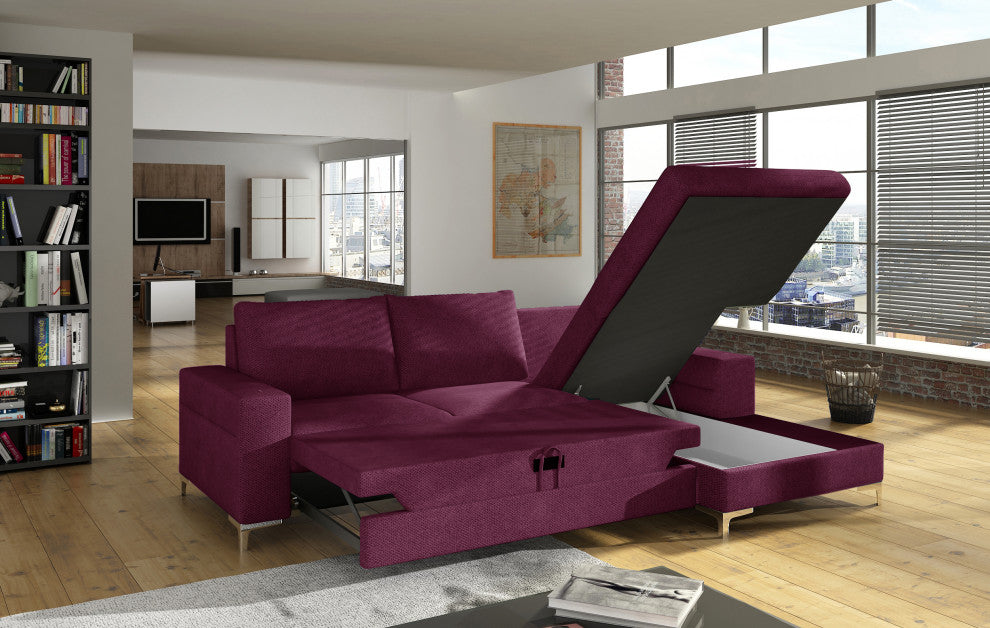 LENS Sectional Sofa-Bed, Cherry, Right Corner