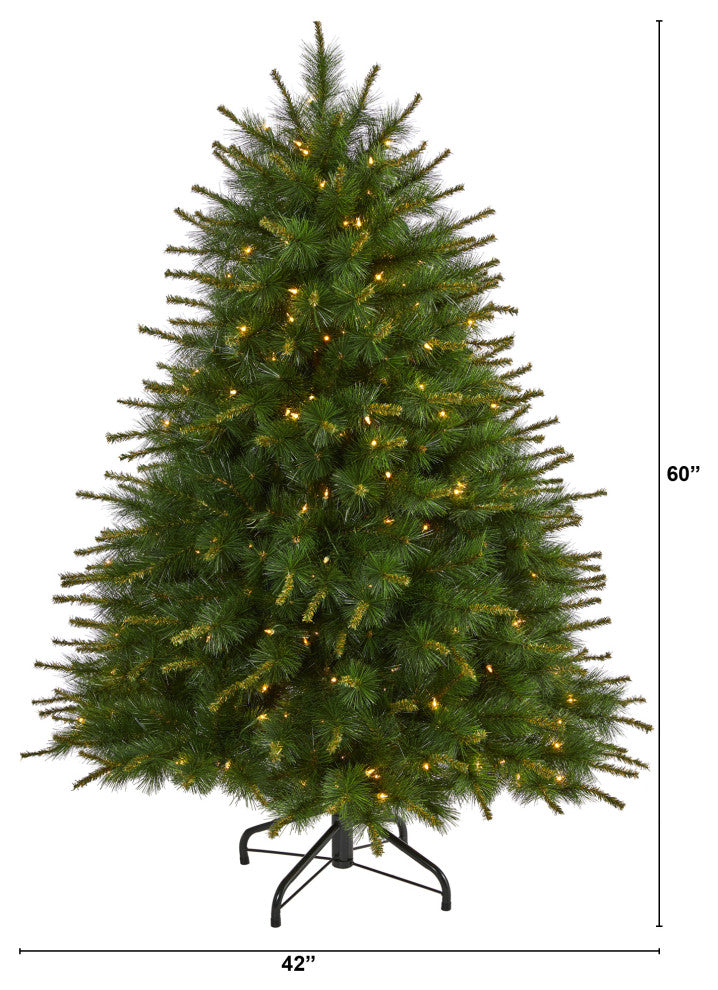 5' New England Pine Faux Xmas Tree W/ 200 Clear Lights and 492 Bendable Branches