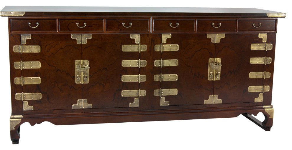 Korean Antique Style 8 Drawer Double Cabinet Credenza