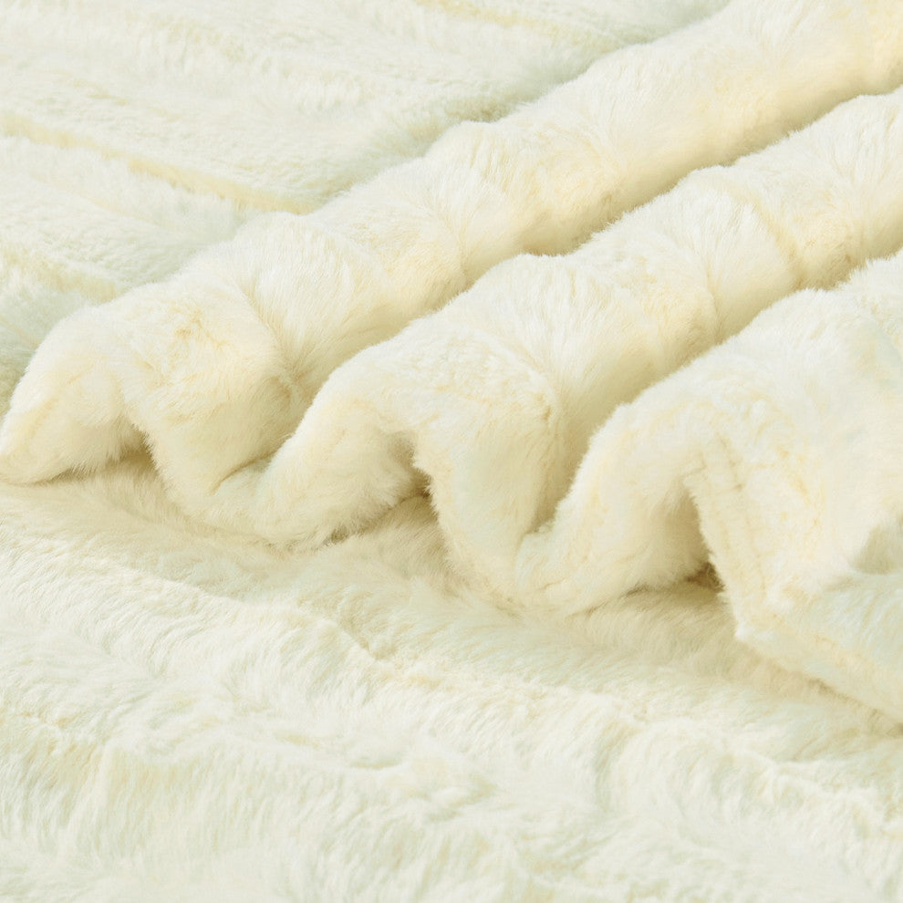 Derby Double Sided Faux Fur Throw Blanket, Ivory
