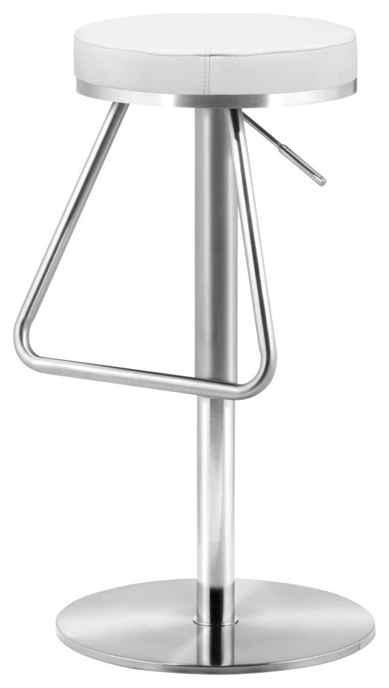 Bar Stool Chair Barstool, Faux Vinyl Leather, Steel, White, Silver, Cafe Bistro
