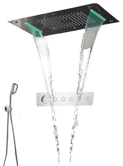 Led Rainfall Shower System With Handheld Shower, Horizontal