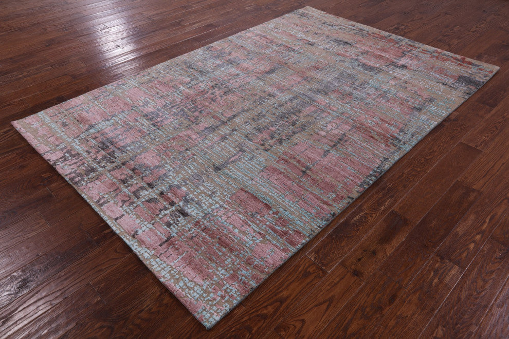Wool and Silk Abstract Hand Knotted Rug 5' 10" X 9' 1" Q11808
