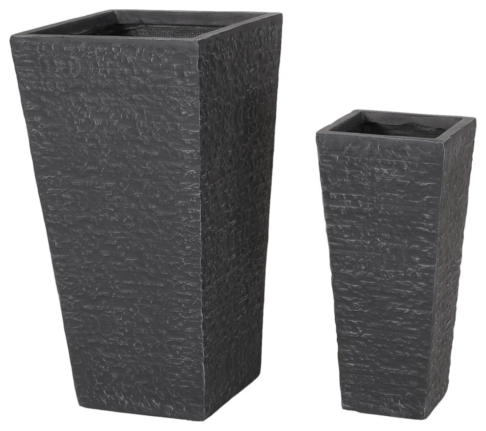 Tengren Outdoor Large and Small Cast Stone Planters, Set of 2