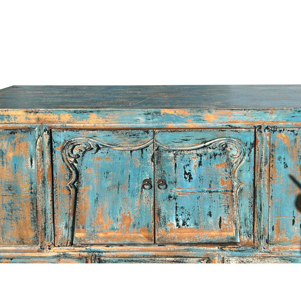 Rustic Aqua Teal Blue 2 Doors Credenza Sideboard Console Cabinet Hws4395