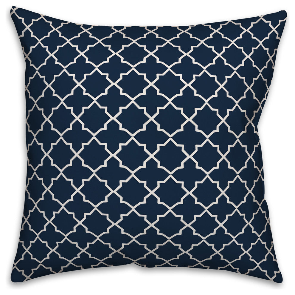 Navy and White Quatrefoil 16x16 Throw Pillow