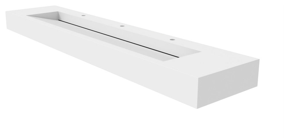 CastelloUSA Pyramid Solid Surface Wall Mounted Ramp Basin Sink, White, 84", Standard