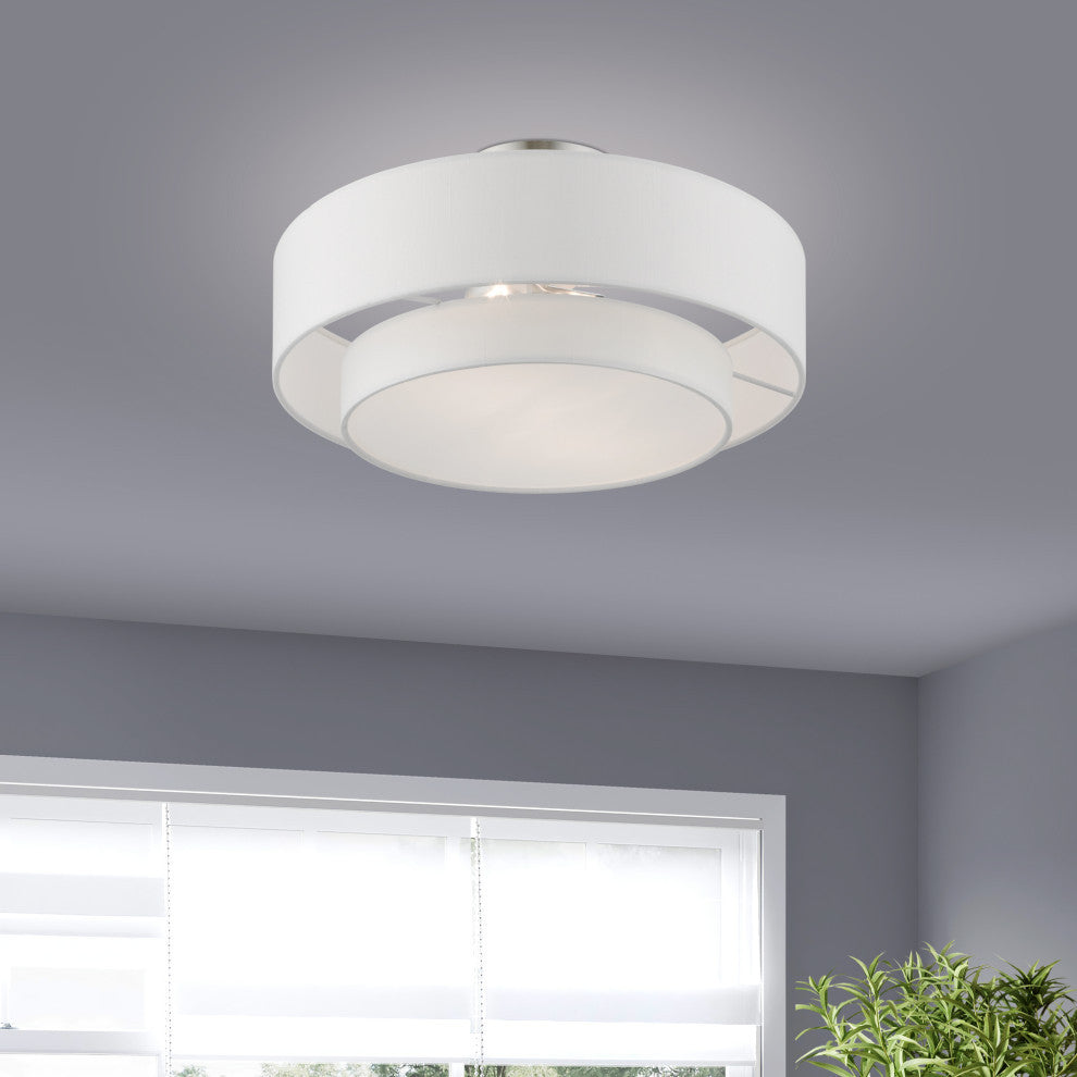 Meridian 2 Light Brushed Nickel Semi-Flush With Off-White Shade