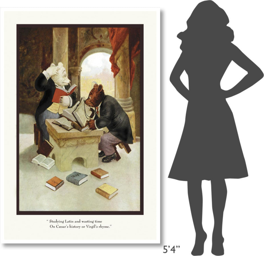 "Teddy Roosevelt's Bears: Teddy B and Teddy G Studying Latin" Paper Art, 42"x62"