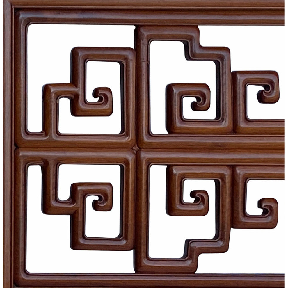 Chinese Brown Stain Geometric Pattern Wood Wall Art Twin Headboard Hcs7044