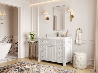 Paris 42" Single Sink Bathroom Vanity, White 2" White Quartz