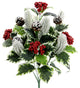 Faux Holly Leaves Berries Pinecone Snow Xmas Bush