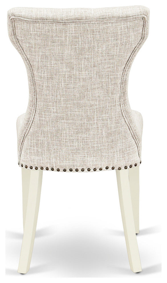3Pc Dinette Set, Pedestal Table, 2 Chairs, Doeskin Chairs Seat, Linen White