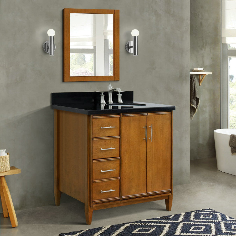 37" Single Vanity, Walnut Finish With Black Galaxy