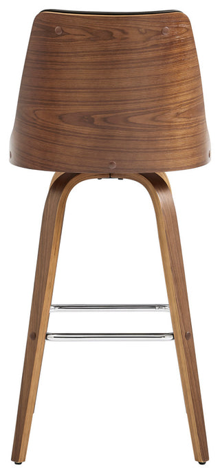 Nolte 30" Swivel Bar Stool in Brown Faux Leather and Walnut Wood