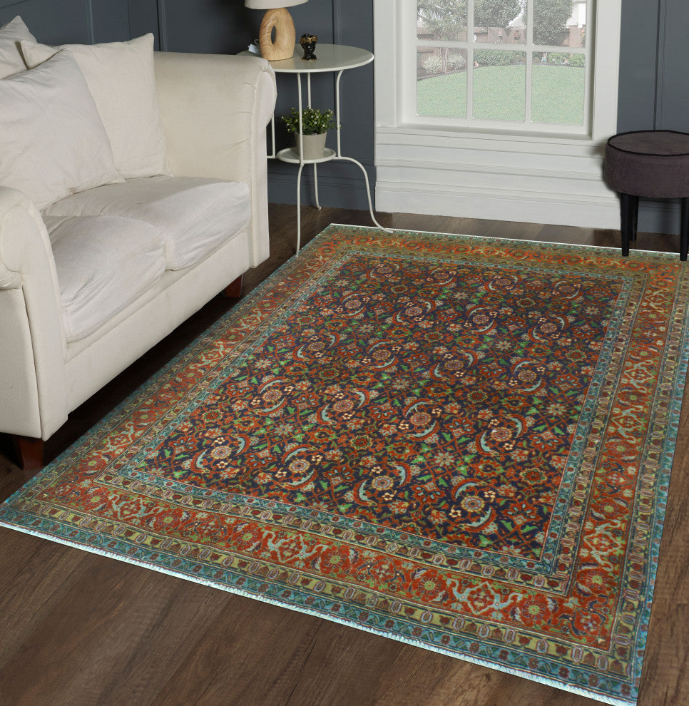 Fine Vintage Distressed Ebo Navy/Rust Rug, 4'9x6'2